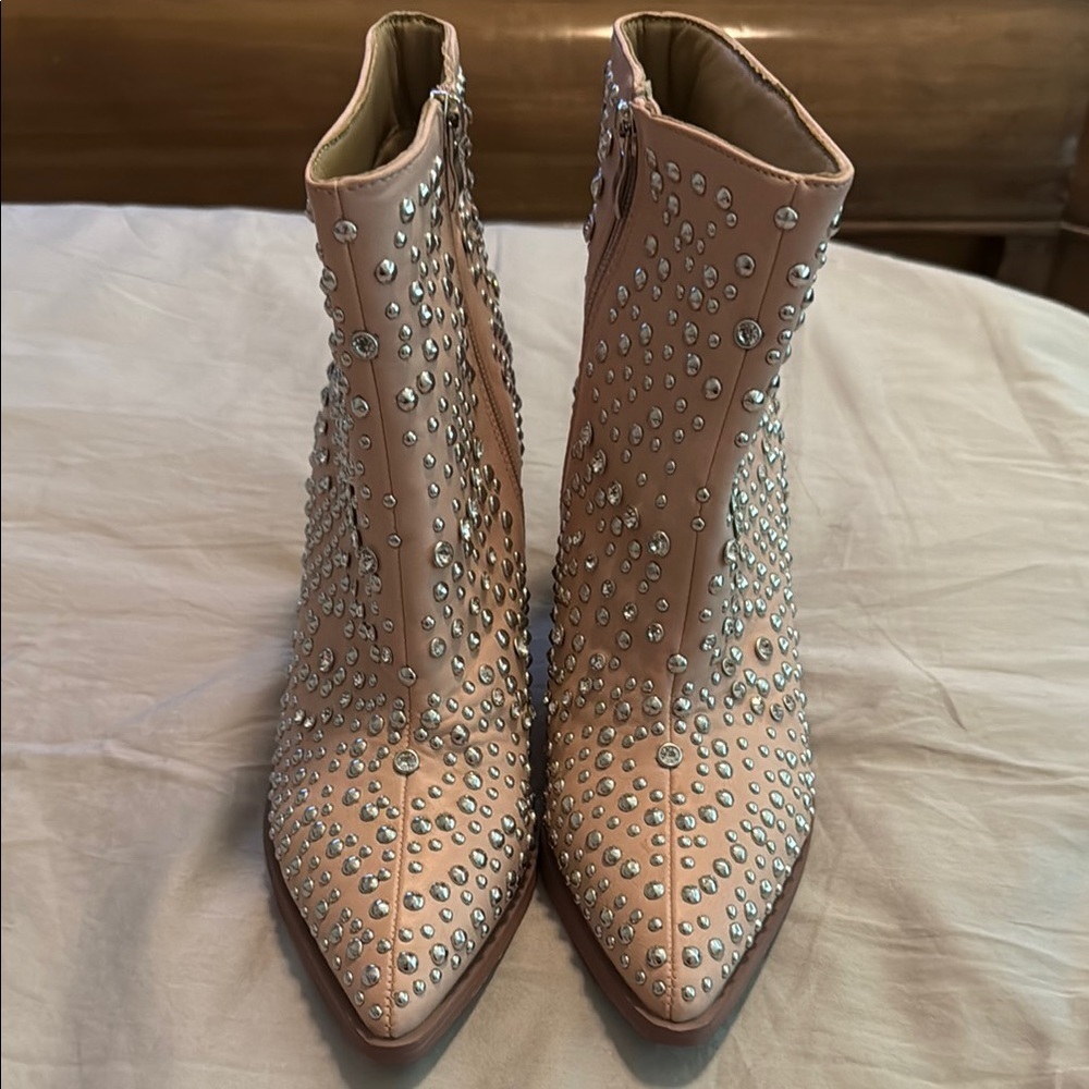 Corkys Blush Silver and Crystal Ankle Booties Size 8